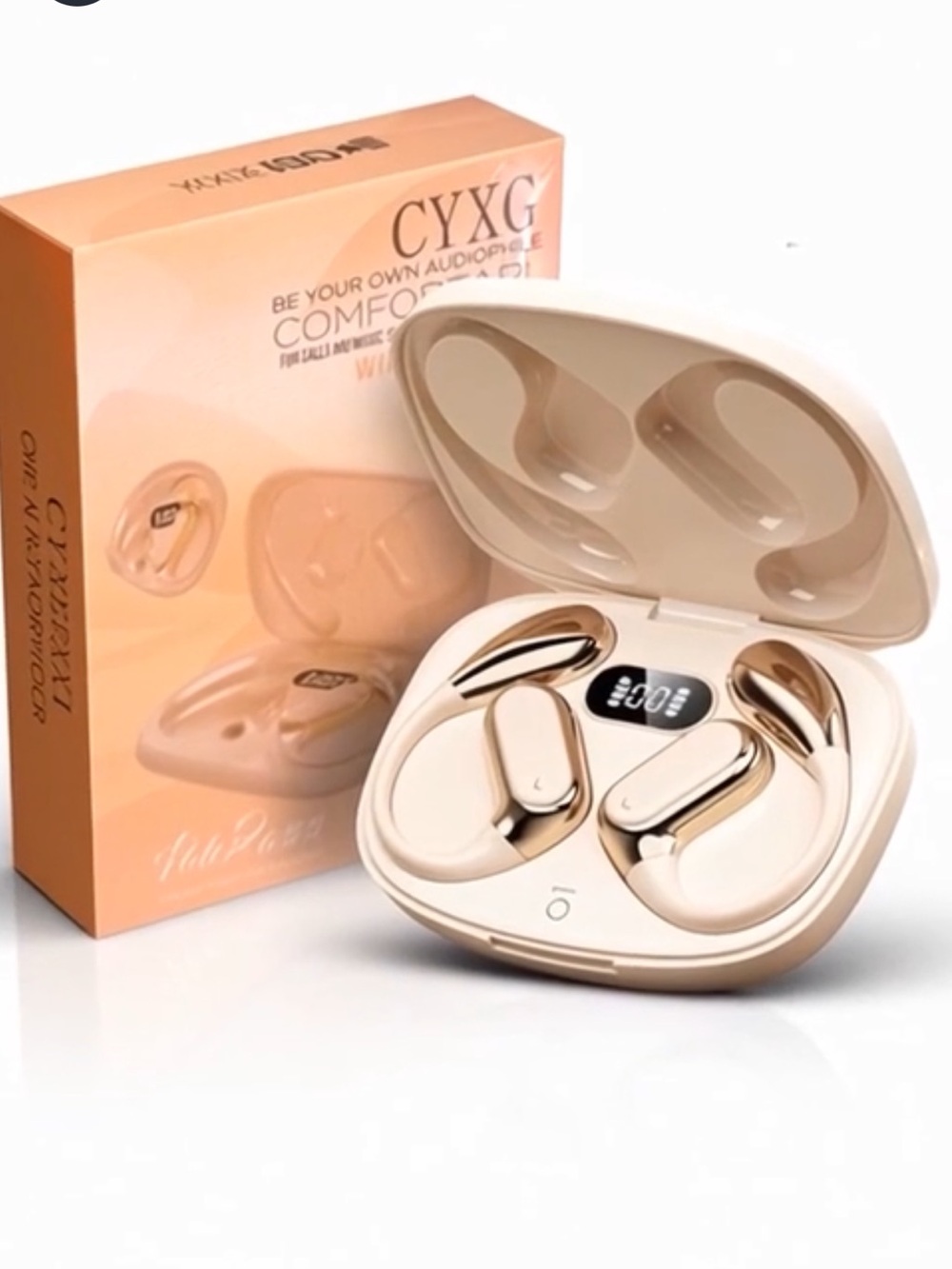 Open Ear Bluetooth 5.4 Translating Earbuds , 60H Playtime, Waterproof - Beige